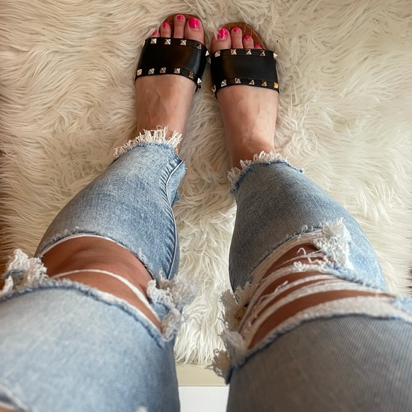 Black Gold Studded Slide Sandals - Picture 6 of 15